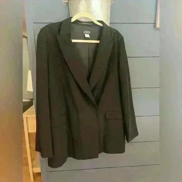 Wool Blend Black Oversized Blazer Snap Closure 12 j crew - Picture 1 of 6